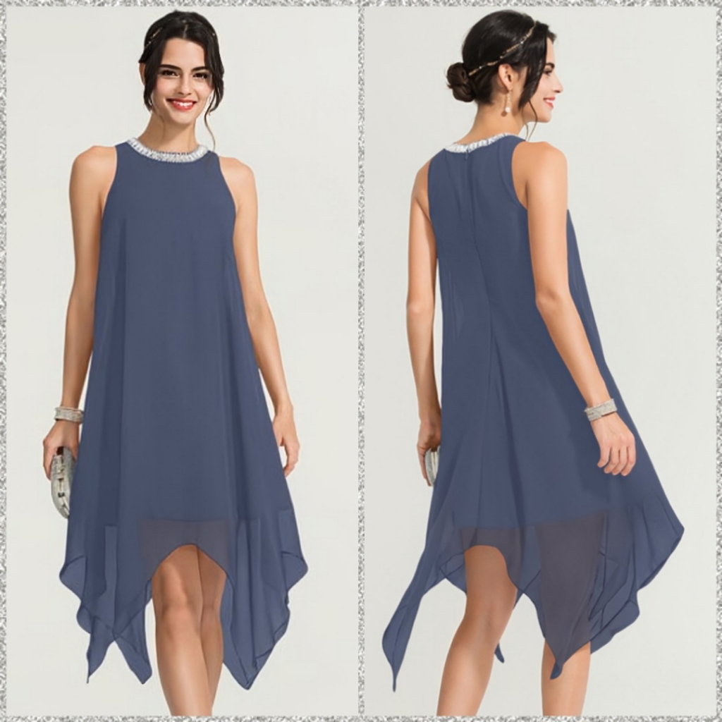Jj's House, A-Line, Rhinestone Scoop Neck, Tea-Length, Chiffon Dress, Size 10